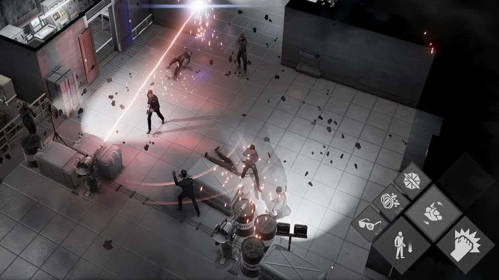 Top-down combat in a lab