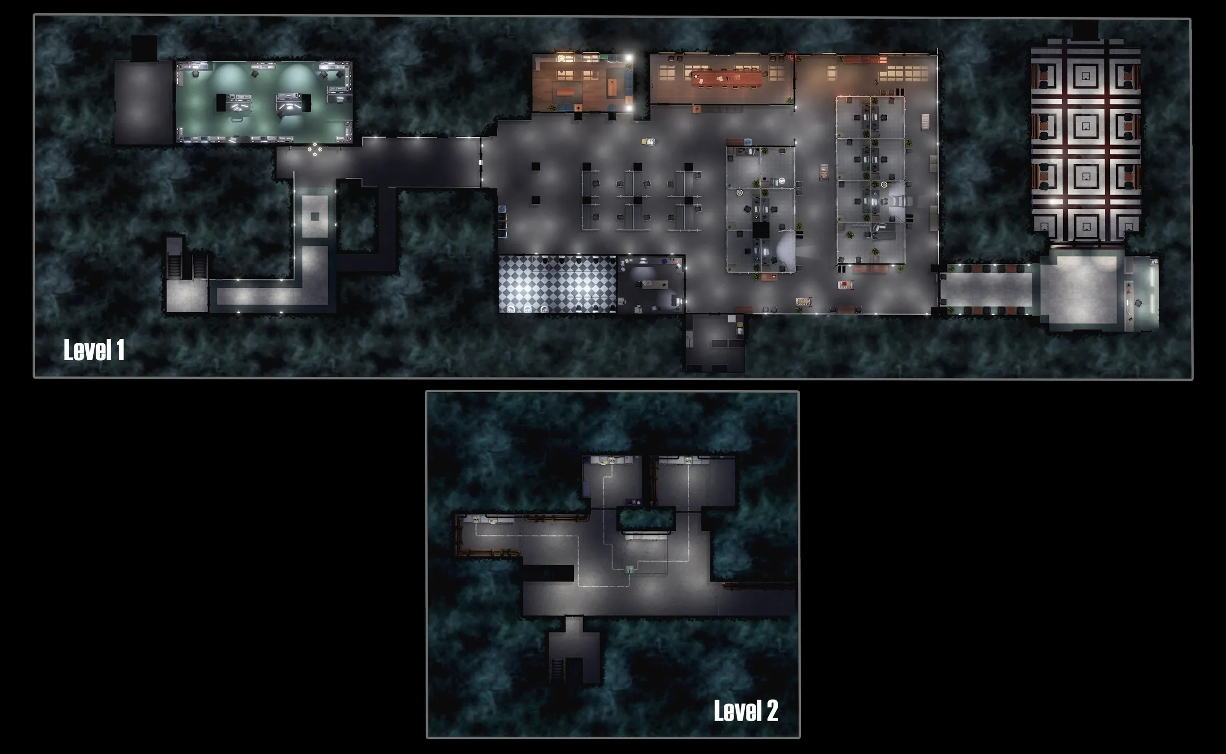 Level layouts: floor plans for two levels
