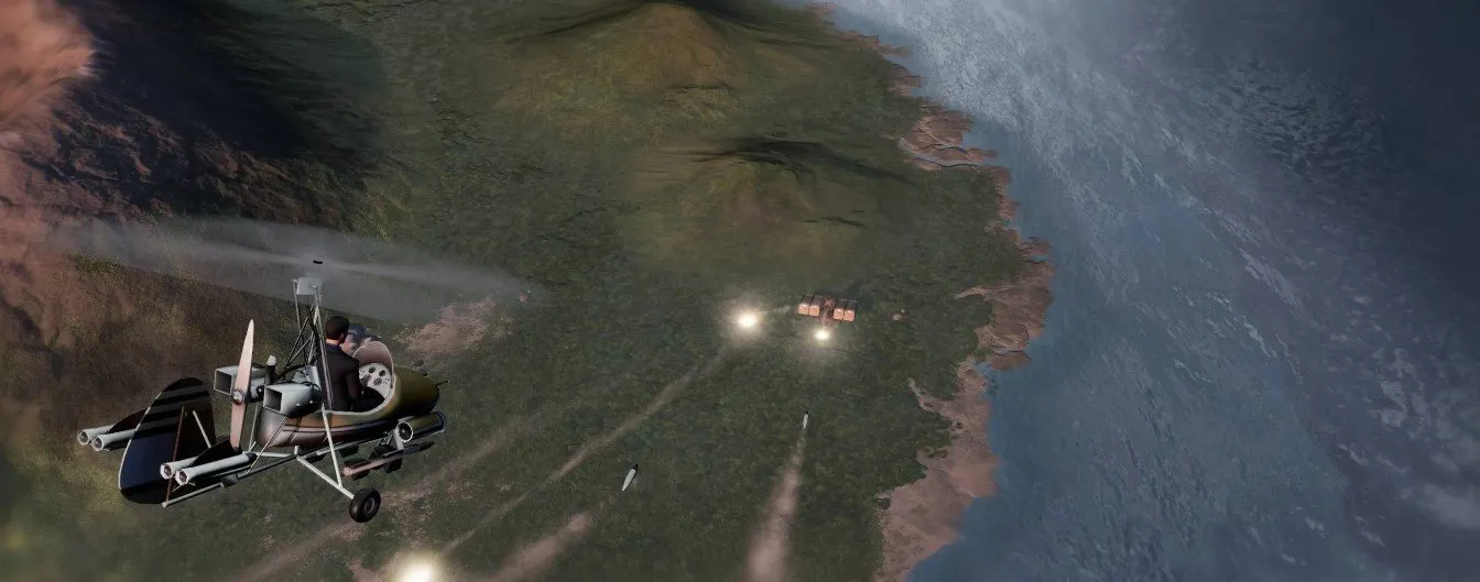 A vehicle chase across a mountainside