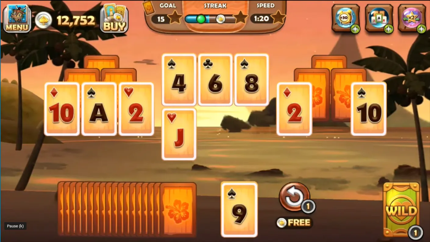 Solitaire TriPeaks gameplay at sunset