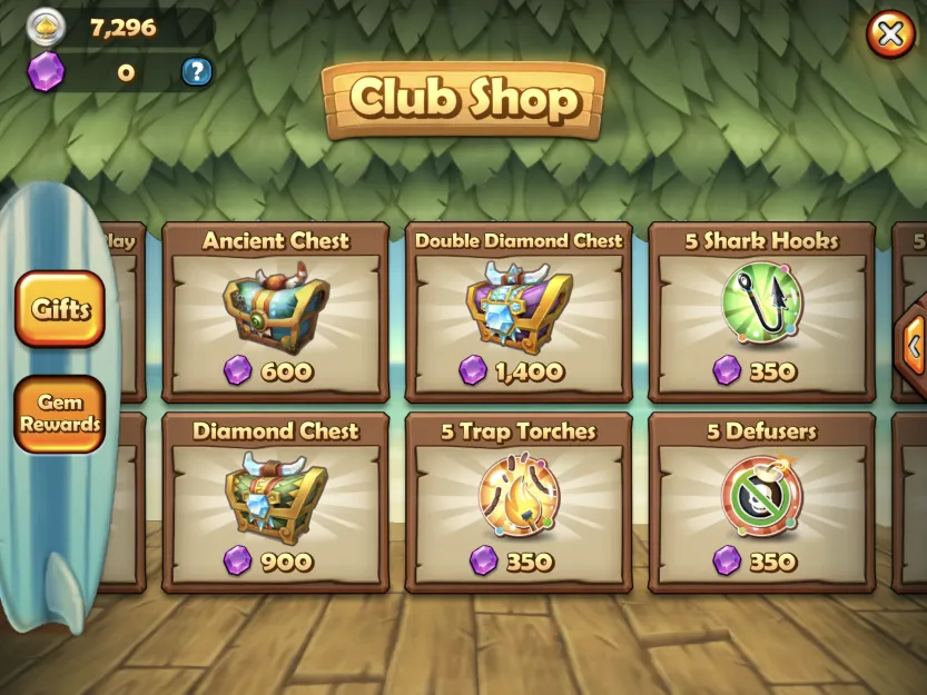 The Club Shop: chests bought with club currency