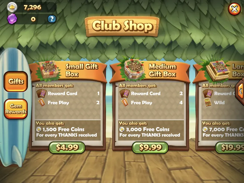Club Shop gift boxes, bought with real money for the whole club